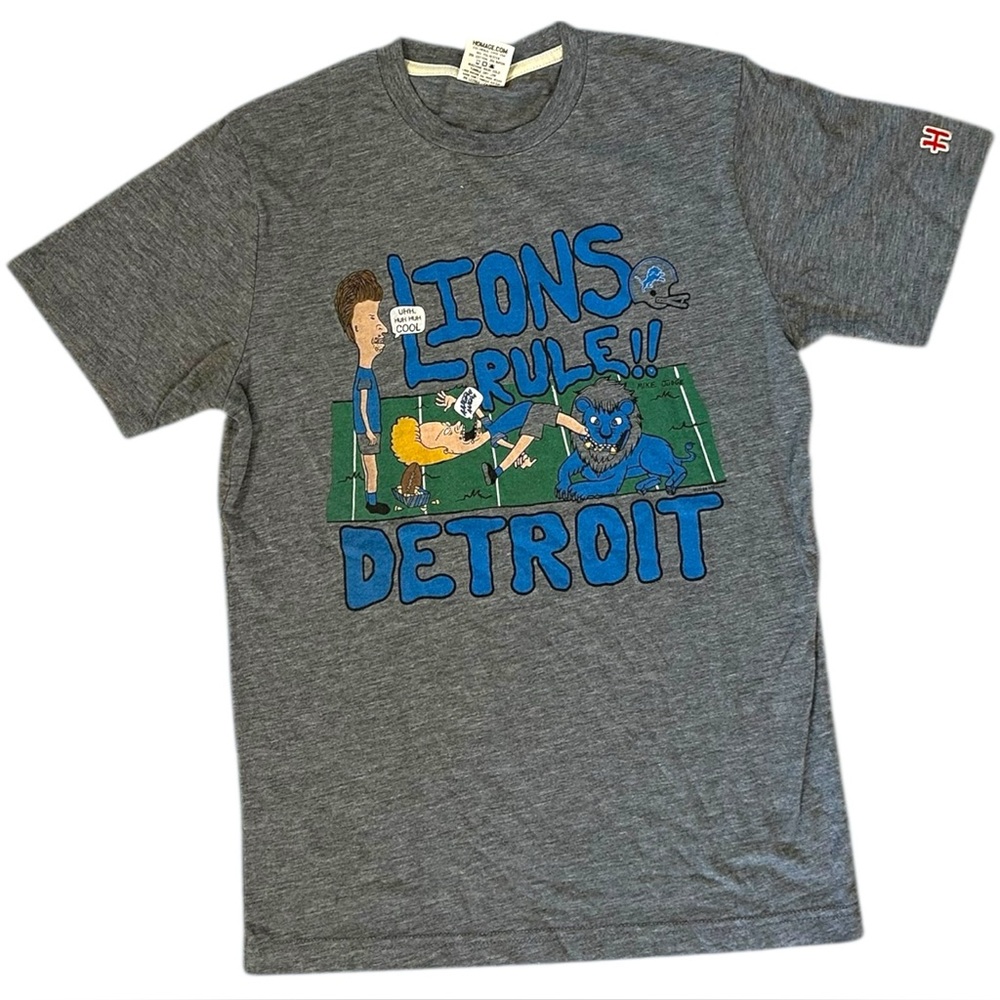 Beavis And Butthead Lions Rule Tshirt Unisex XS Detroit NFL Gray Football